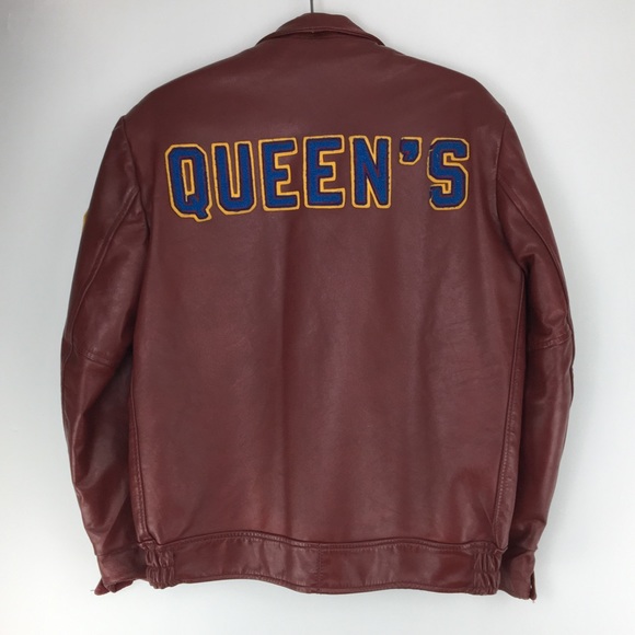Vintage QUEEN’S UNIVERSITY 1990 Leather Jacket - Picture 1 of 16